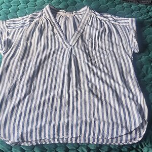 Workshop Republic Clothing Blue & White Striped V-Neck Blouse
